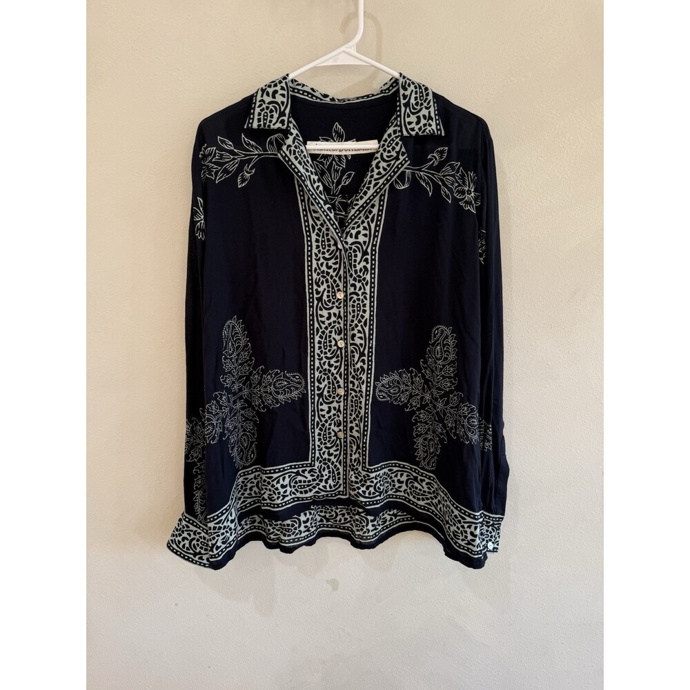 Alix Of Bohemia Women’s Bohemian Blue Tencel Button Up Blouse Long Sleeve Medium - Picture 2 of 5